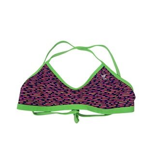 TYR Sz L Swim Top Halterneck Athletic‎ Geometric Print Neon Green Trim Women's